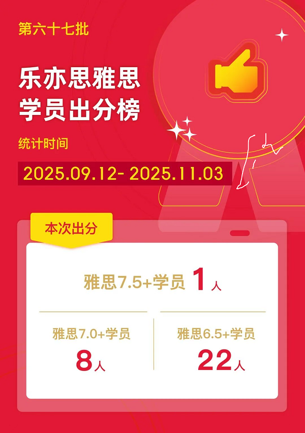 樂亦思雅思第67批出分：12年級(jí)/大四極限沖刺! 